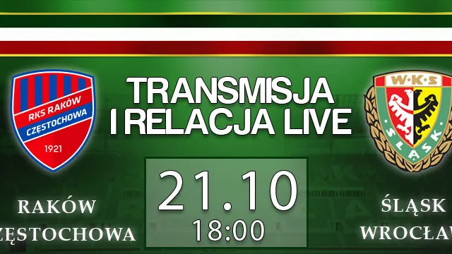 LIVE: Raków Częstochowa - Śląsk Wrocław (poniedziałek, g.18)