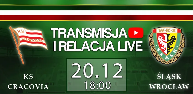 Transmisja LIVE: Cracovia - Śląsk Wrocław (g.18:00) - na żywo