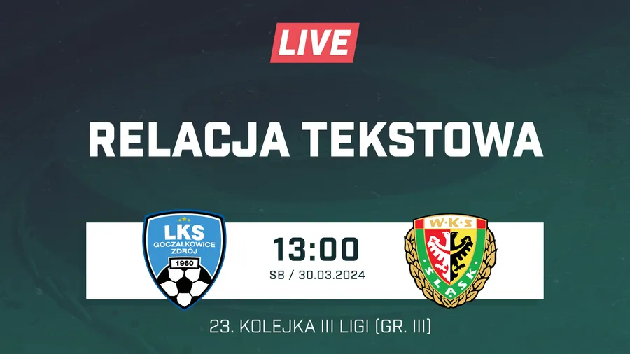 LIVE: LKS Goczałkowice Zdrój - Śląsk II Wrocław (NA ŻYWO)