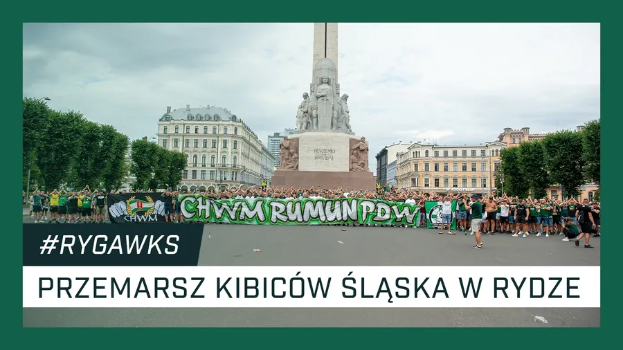 KIBICE: Przemarsz kibiców Śląska przed meczem z Rygą (ZDJĘCIA I WIDEO)