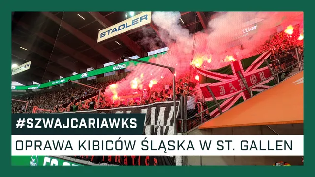 KIBICE: Oprawa i fragment dopingu fanów Śląska Wrocław w Sankt Gallen (WIDEO)